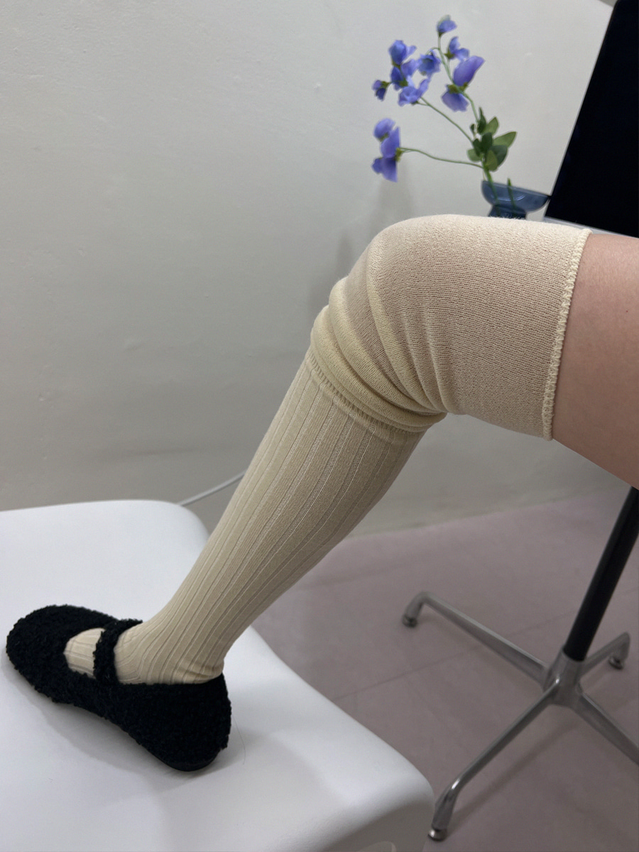 Twoway Over Knee Socks ( Cream / Black )