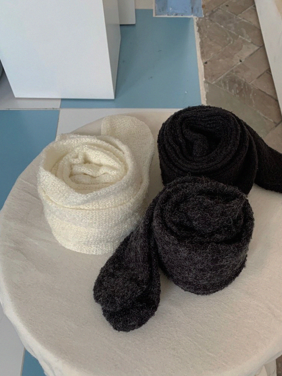 Wool Knee-socks ( Black / Charcol / Ivory )