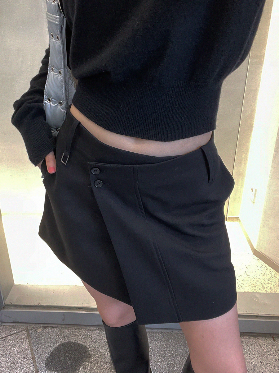 Row Unbalance Mini Skirt ( Black / Charcol )